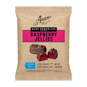 Asher's Chocolate - Sugar Free Candy - Dark Chocolate Raspberry Jellies - 4oz