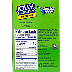 Jolly Rancher Zero Sugar Singles-to-Go - Watermelon - 6 sticks