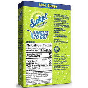 Sunkist Zero Sugar Singles-to-Go - Lemon Lime - 6 sticks