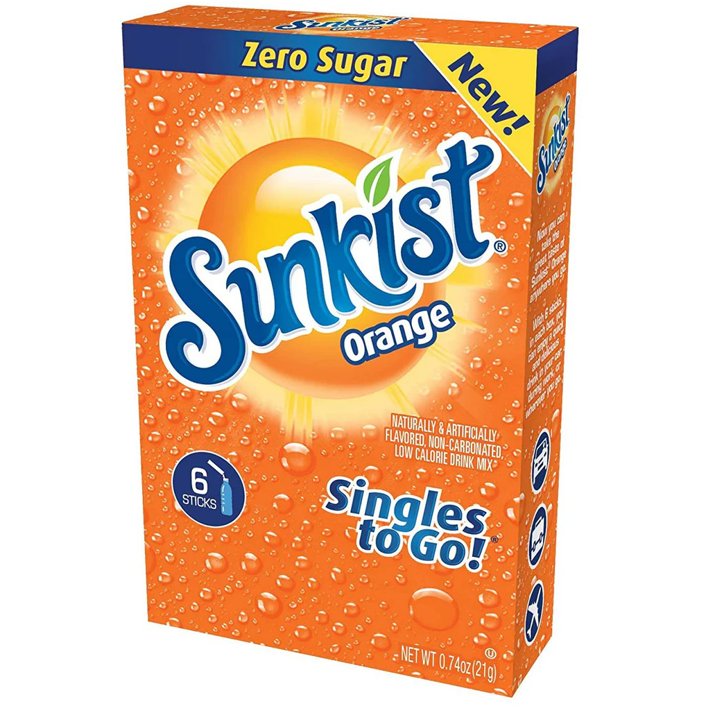 Sunkist Zero Sugar Singles-to-Go - Orange - 6 sticks