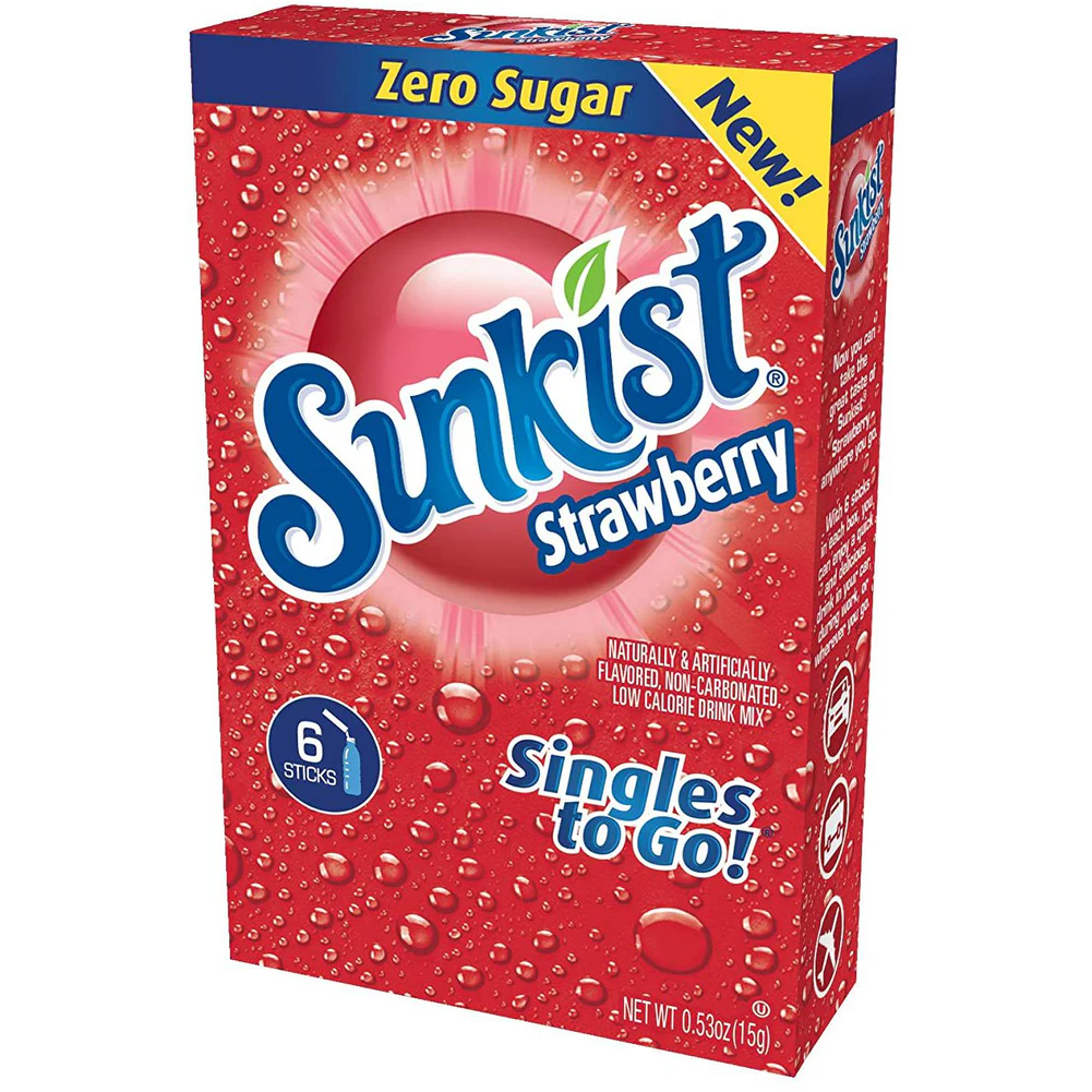 Sunkist Zero Sugar Singles-to-Go - Strawberry - 6 sticks