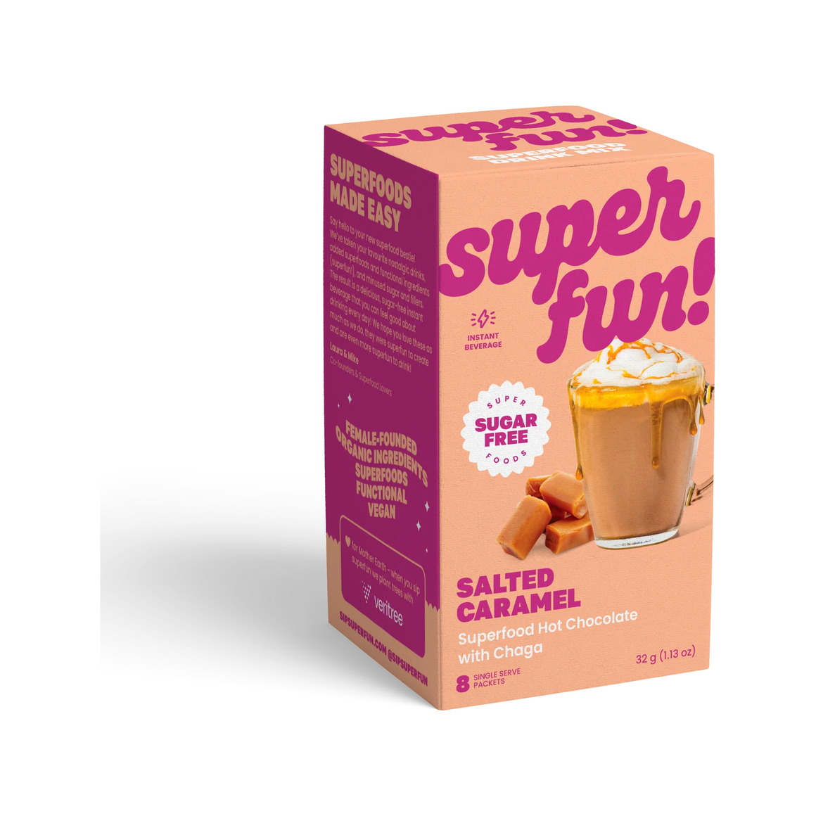 Superfun - Superfood Hot Chocolate - Salted Caramel with with Chaga - 8 packets