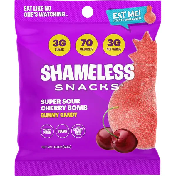 Shameless Snacks - Gummy Candy - Super Sour Cherry Bomb - 50g